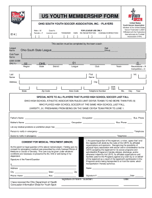 Ohio South Youth Soccer Membership Form