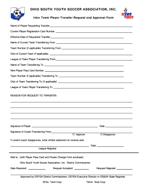 Ohio South Youth Soccer Player Transfer Request Form