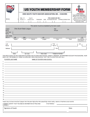 Ohio South Youth Soccer Coach Membership Form