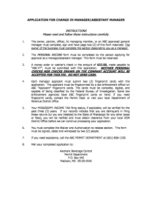 Mississippi Manager Change Application