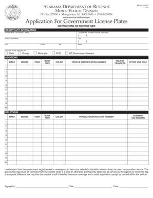 Alabama Government License Plates Application