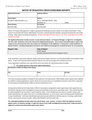 California Notice of Requested Credit/Screening Reports