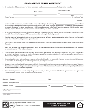 Guarantee of Rental Agreement