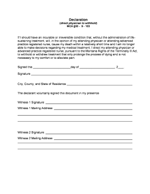 Montana Living Will Declaration