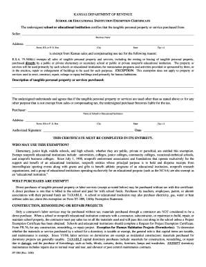 Kansas School Tax Exemption Certificate