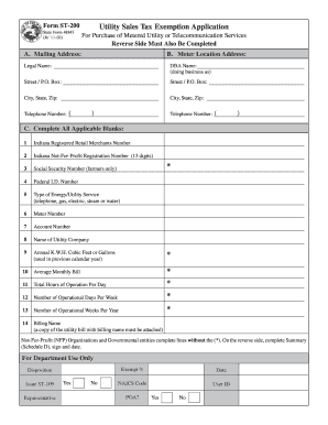 Indiana Utility Sales Tax Exemption Application