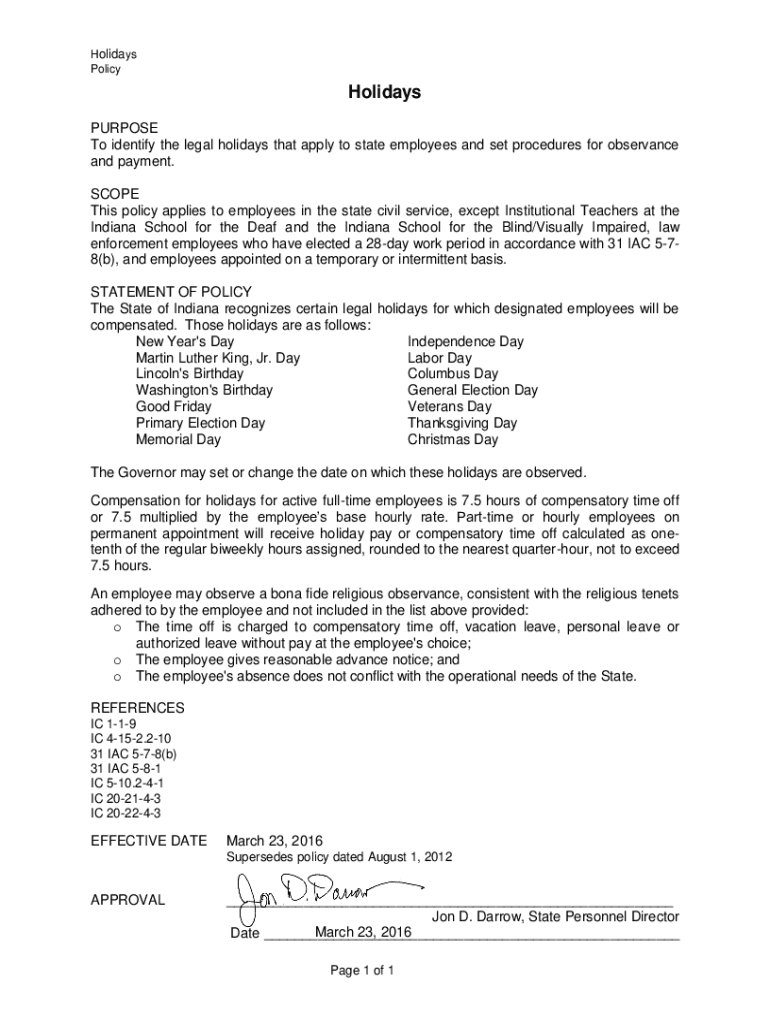 Fillable Online Holidays INgov Fax Email Print pdfFiller