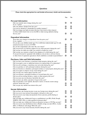 US Federal Tax Organizer Form