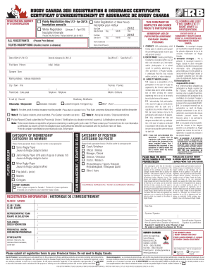Rugby Canada 2011 Registration & Insurance Certificate