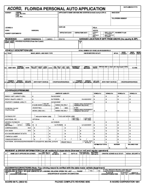Florida Personal Auto Insurance Application