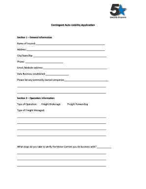 Contingent Auto Liability Application