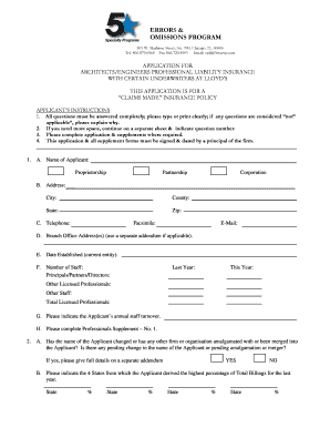 Architects/Engineers Professional Liability Insurance Application