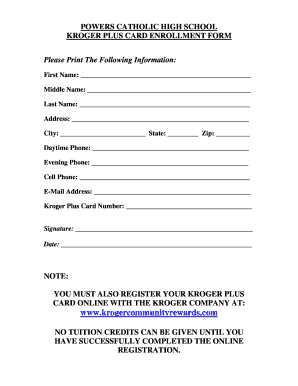 Kroger Plus Card Enrollment Form