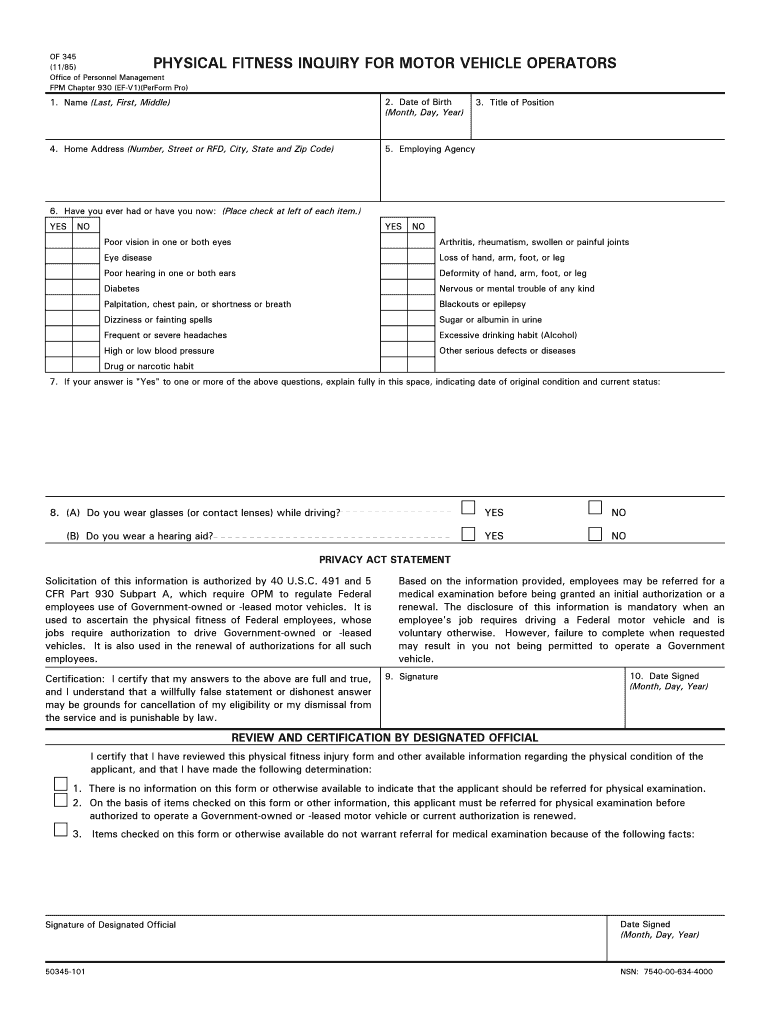 Fillable Online U.S. Air Force PDF Form OF345 U.S. Federal Forms Fax