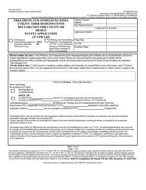ERKLÄRUNG ZUR ANMELDUNG EINES PATENTS
