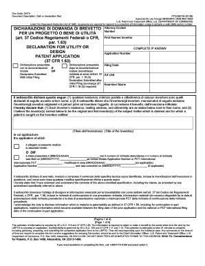 USPTO Patent Application Declaration