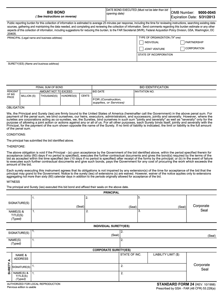 Standard 24 bid bond: Fill out & online | DocHub