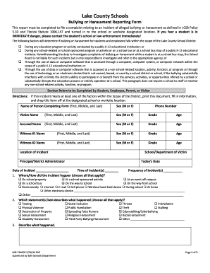 Lake County Schools Bullying or Harassment Reporting Form