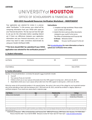 2014-2015 Household Resources Verification Worksheet