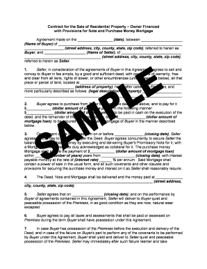 Real estate mortgage sample - contract for the sale of residential property owner financed with provisions for note and purchase money mortgage form