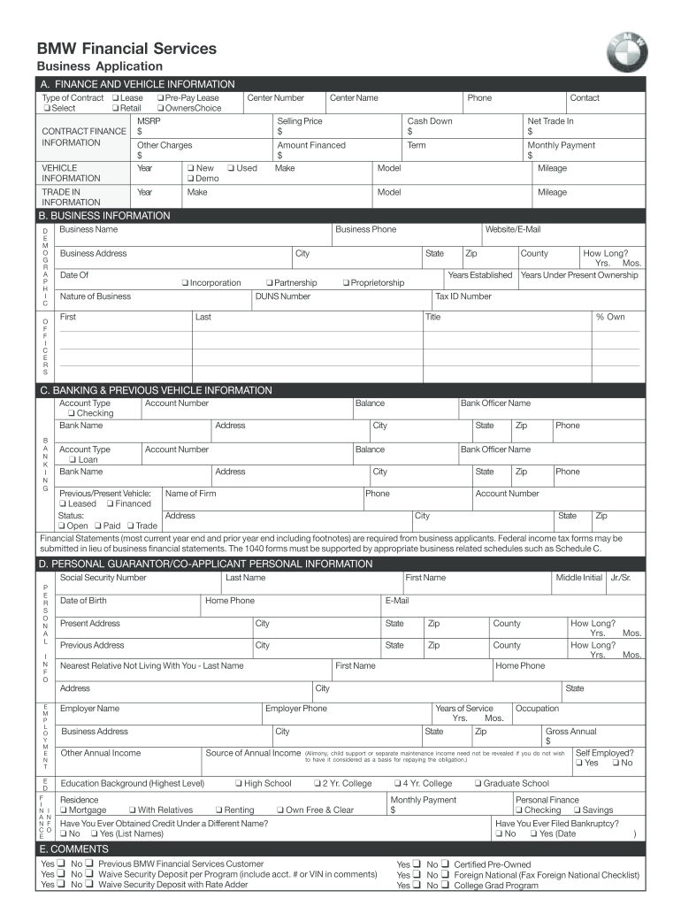 bmw business credit application Preview on Page 1.