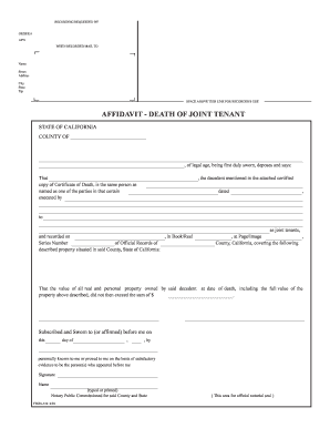 Affidavit - Death of Joint Tenant