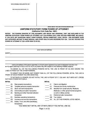 California Statutory Power of Attorney