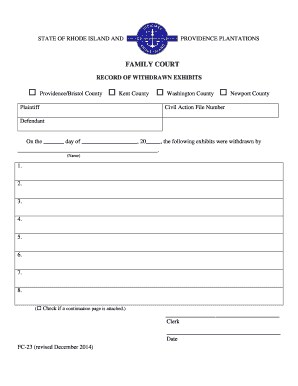 Rhode Island Family Court Record of Withdrawn Exhibits