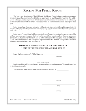California Public Report Receipt