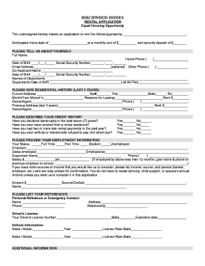 Birchwood Homes Rental Application
