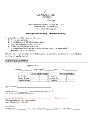 Centennial Housing Rental Application