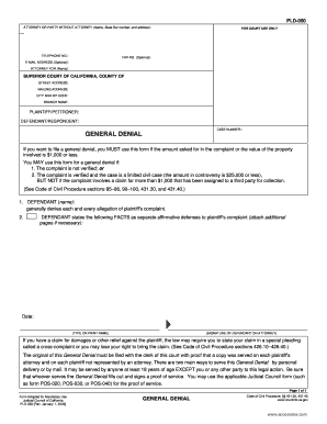 California General Denial Form