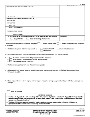 California Support Order Registration Form