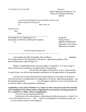 New York Guardian Appointment Order