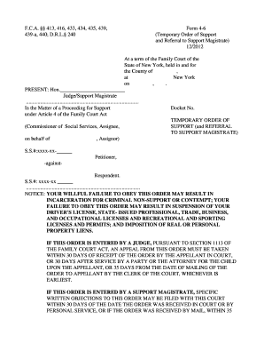 New York Temporary Order of Support