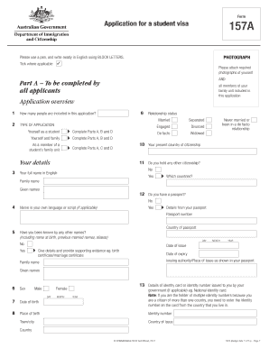 Australian Student Visa Application Form 157A