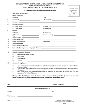 Myanmar Entry Visa Application Form