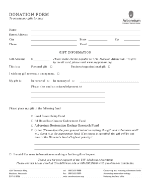 Donation Form for UW–Madison Arboretum