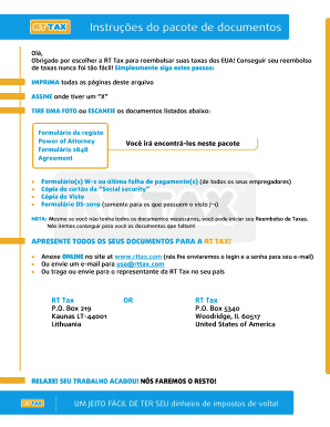 Formulário de Registro para Reembolso de Impostos dos EUA