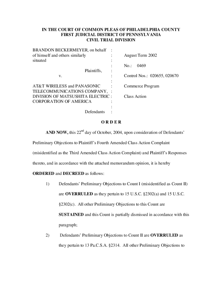 Fillable Online in the court of common pleas of philadelphia county