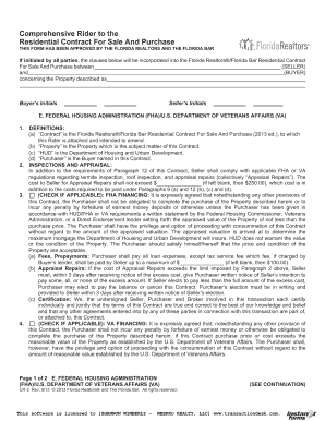 Comprehensive Rider to Residential Contract for Sale and Purchase