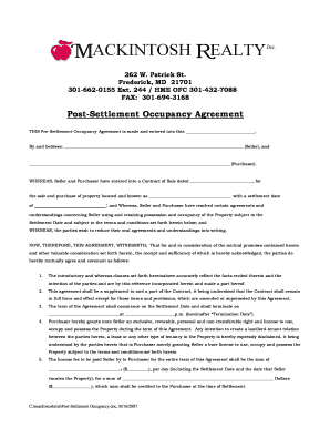 Post-Settlement Occupancy Agreement