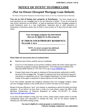 Notice of Intent to Foreclose