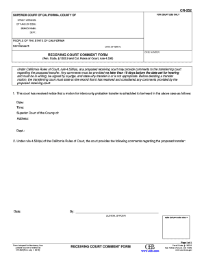 California Receiving Court Comment Form