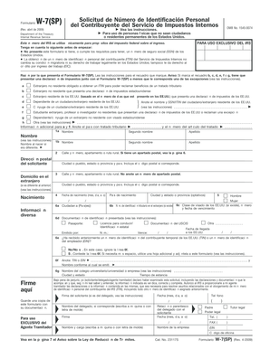 Formulario W-7(SP) Solicitud de Número de Identificación Personal