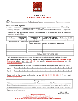 Order Form for Gift Vouchers