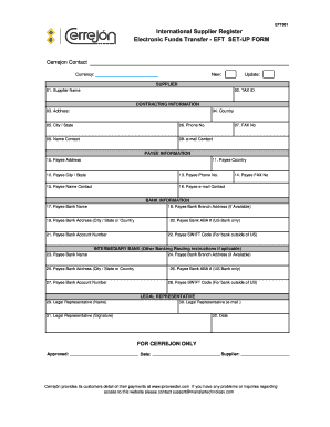 Electronic Funds Transfer Setup Form