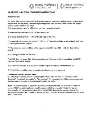 Fillable Online UB-04 (CMS 1450) Form Completion Instructions - Mercy ...