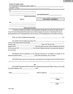 New York Holdover Judgment