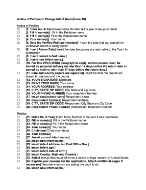 Notice of Petition to Change Infant Name Form 10